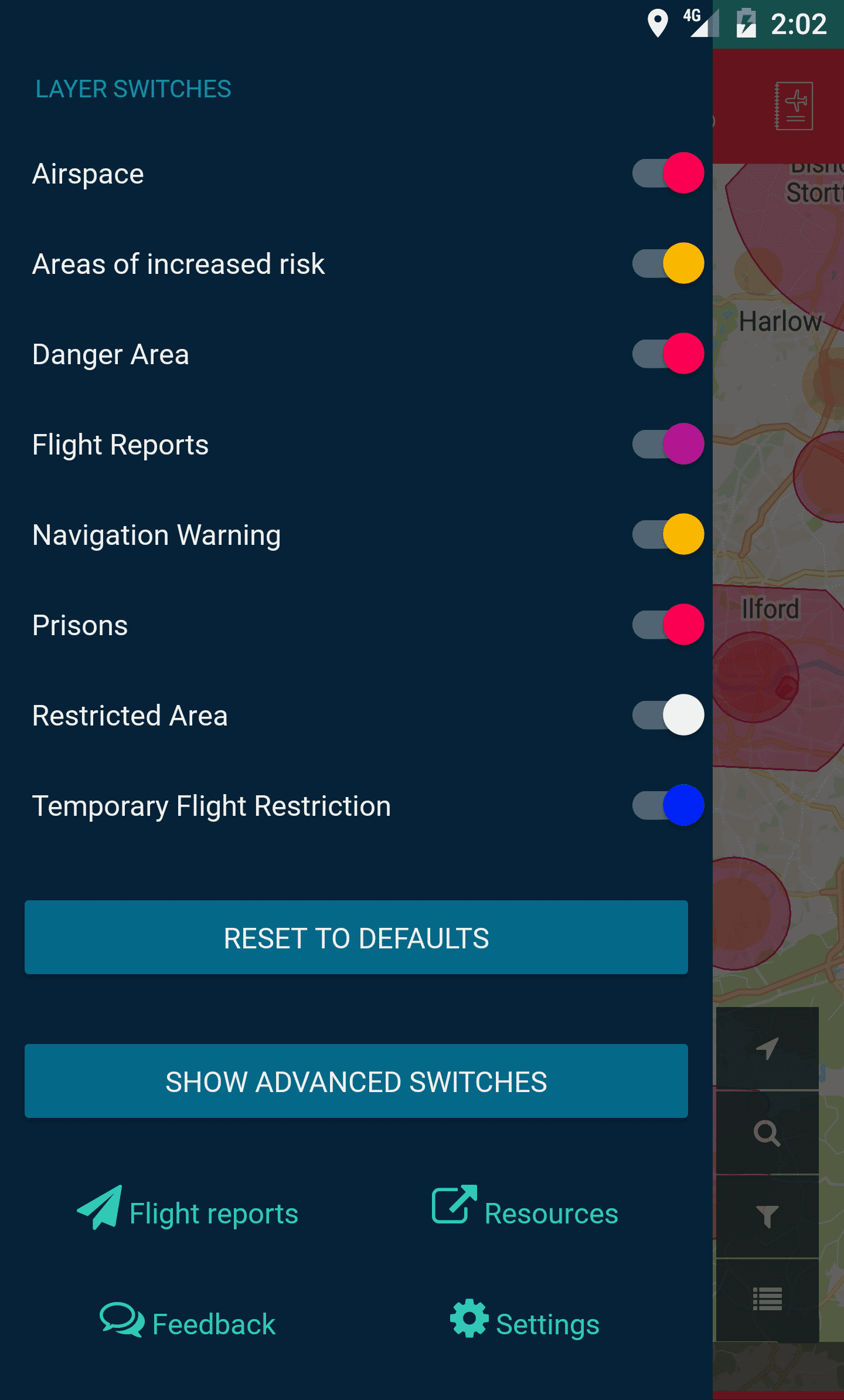 Screenshot of Flysafe App Menu