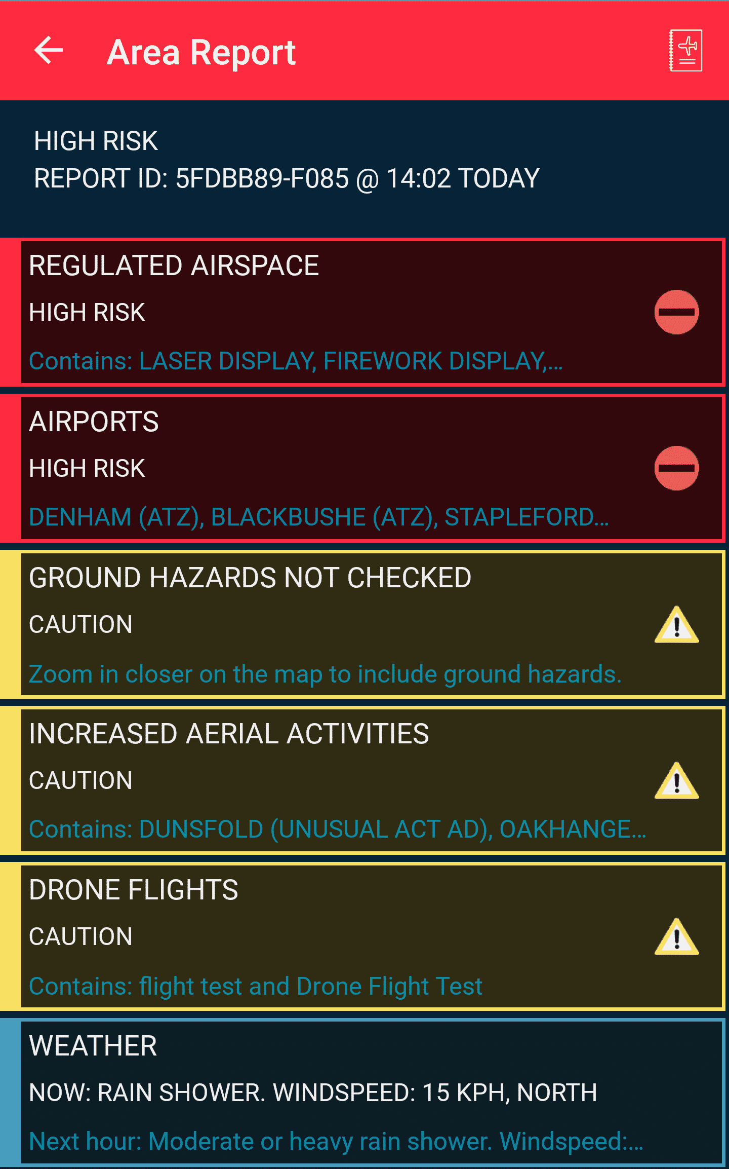 Area Report on Flysafe App